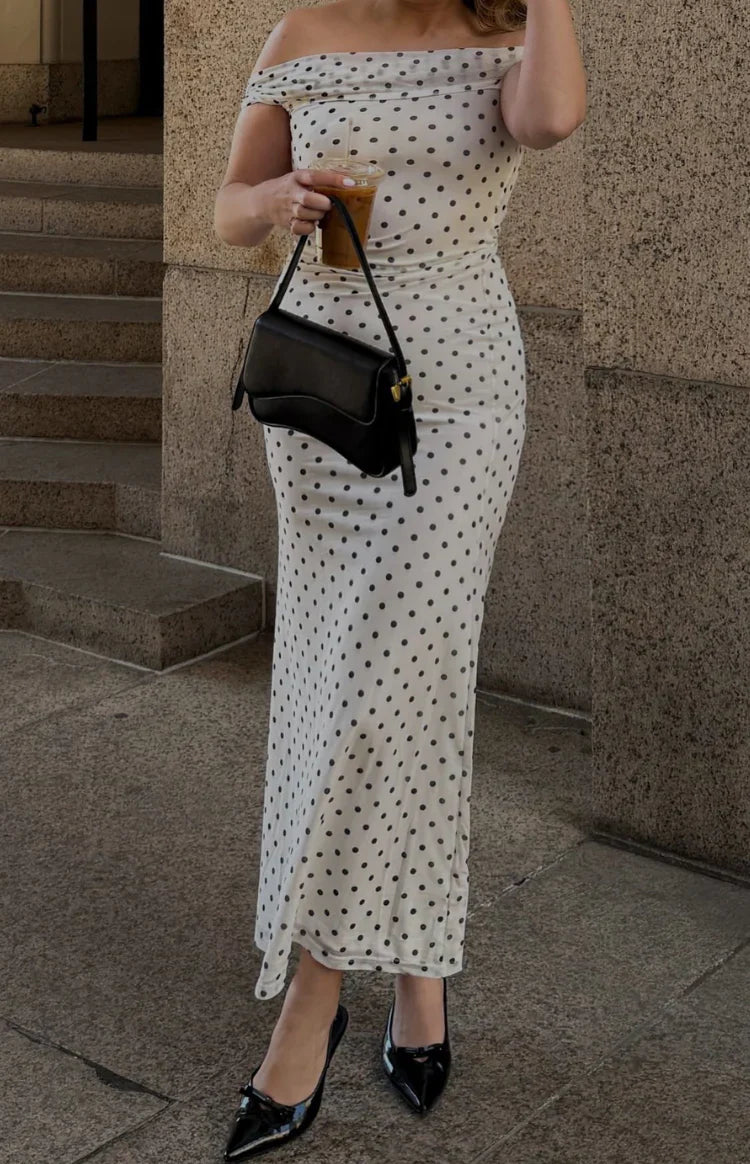 Cole White Polka Mesh Prom Dress