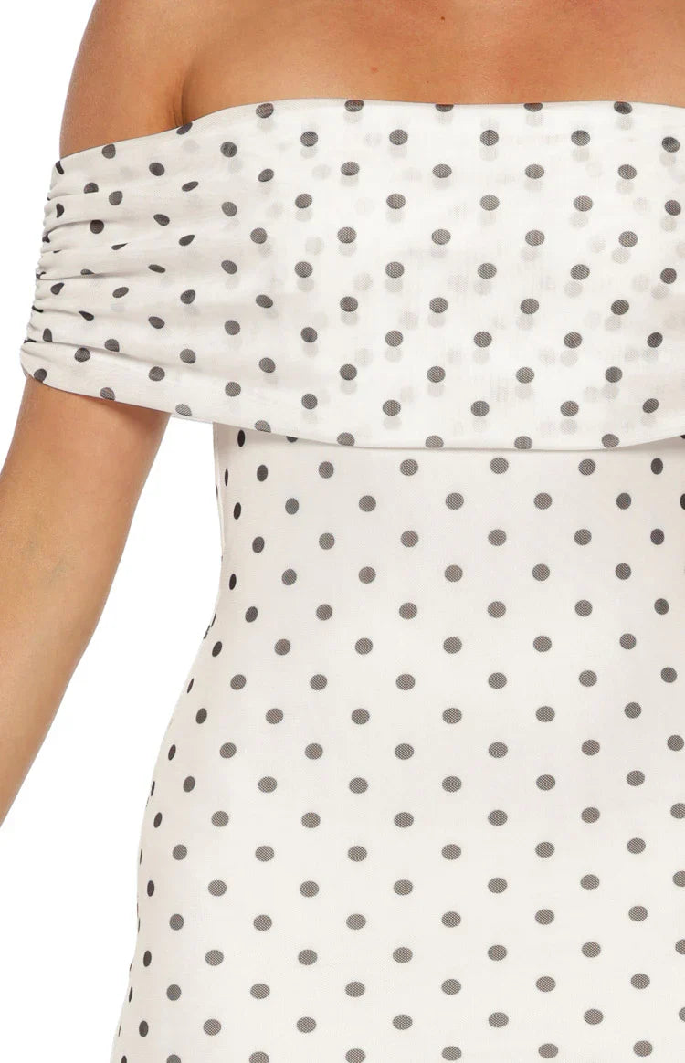Cole White Polka Mesh Prom Dress