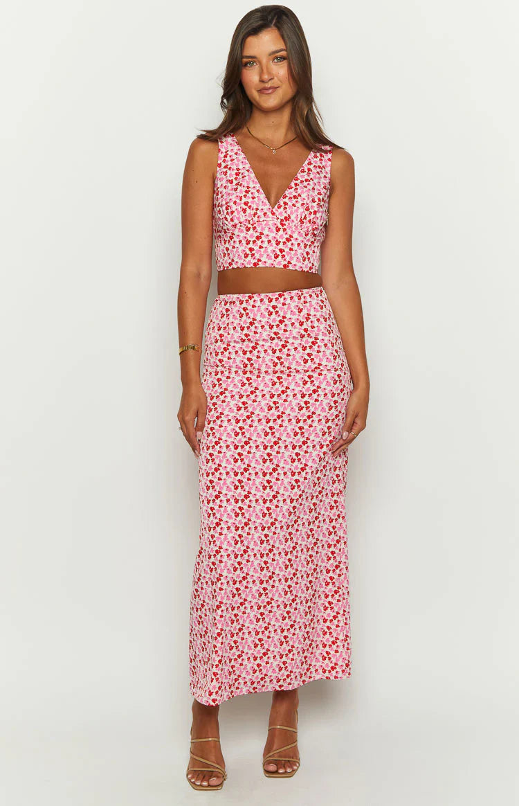Dahlia Pink And Red Speckled Maxi Skirt