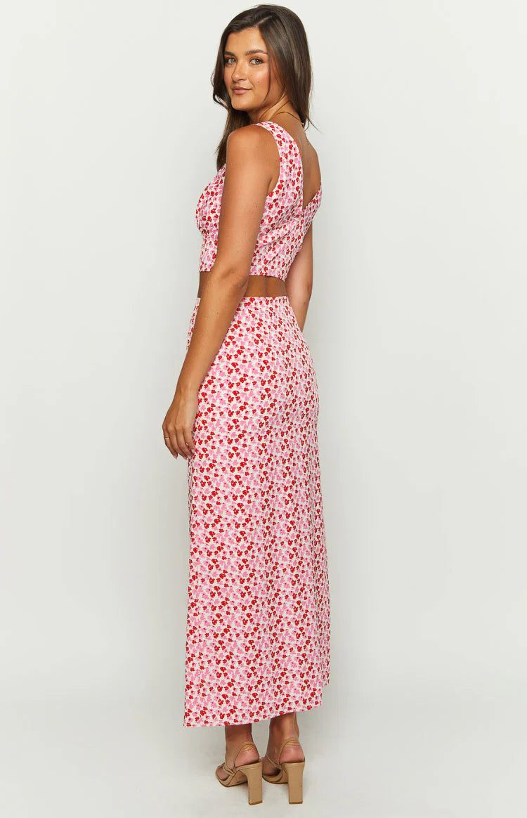 Dahlia Pink And Red Speckled Maxi Skirt
