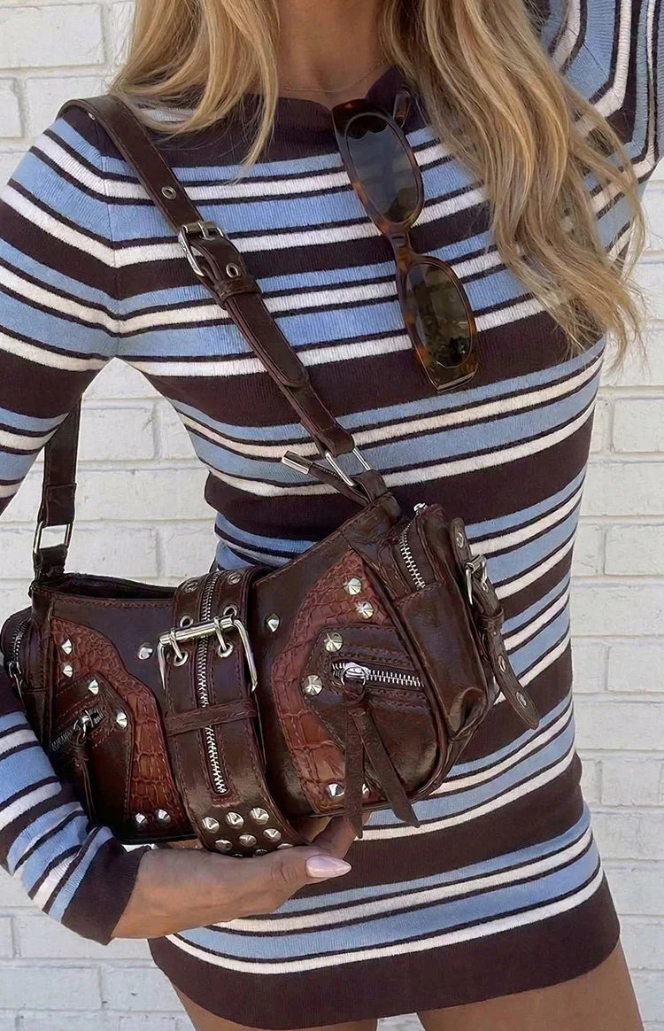 Dakota Brown PU Silver Hardwear Shoulder Bag