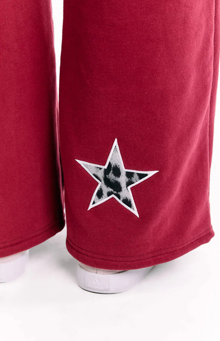 Dania Burgundy Leopard Star Track Pants