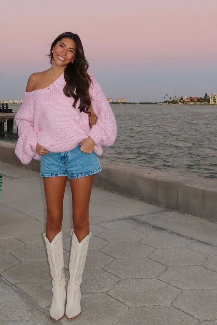 Delvey Light Pink Chunky Knit Sweater