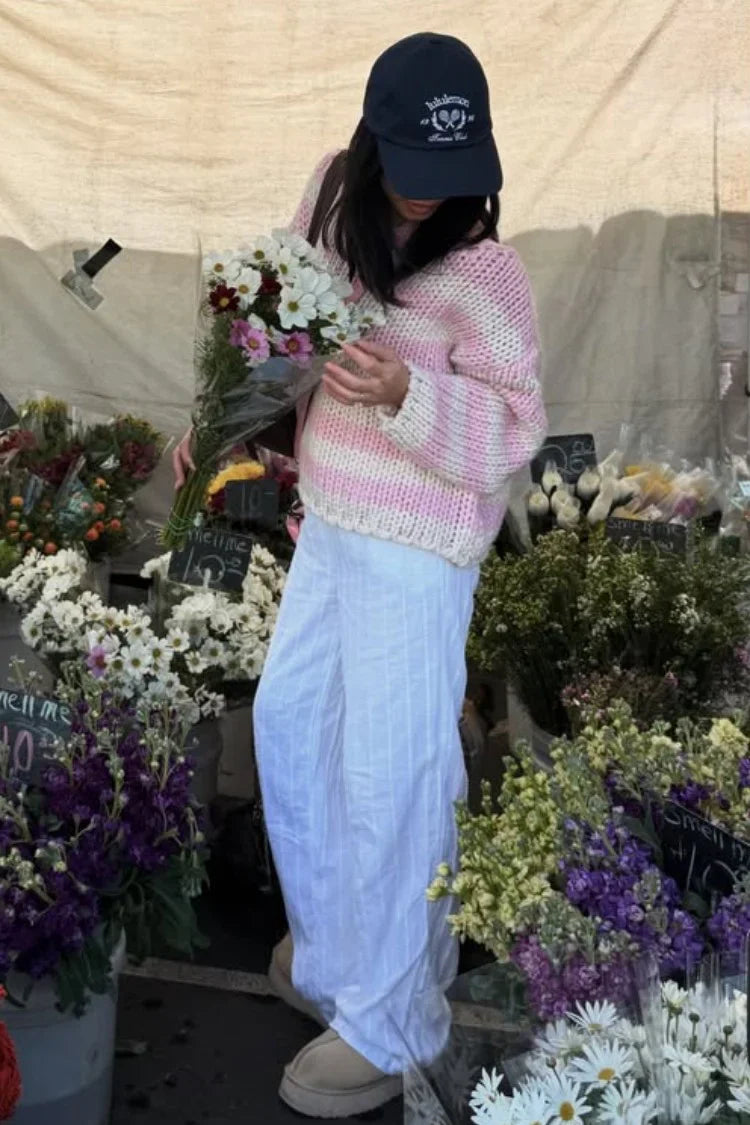 Delvey Pink Striped Chunky Knit Sweater
