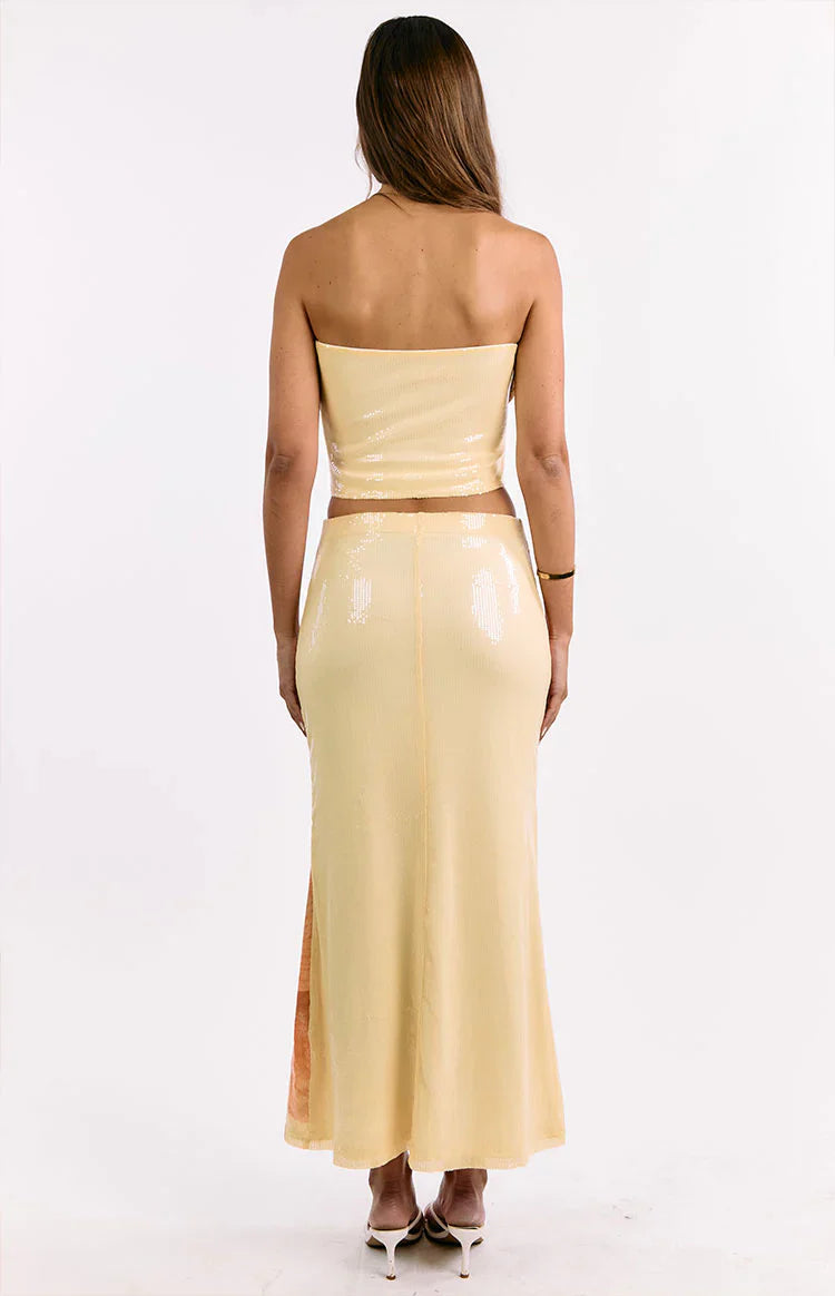 Denzel Yellow Floral Sequin Top
