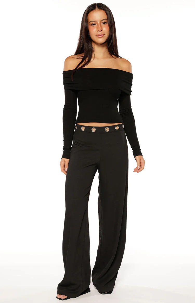 Devotion Black Eyelet Straight Leg Pants