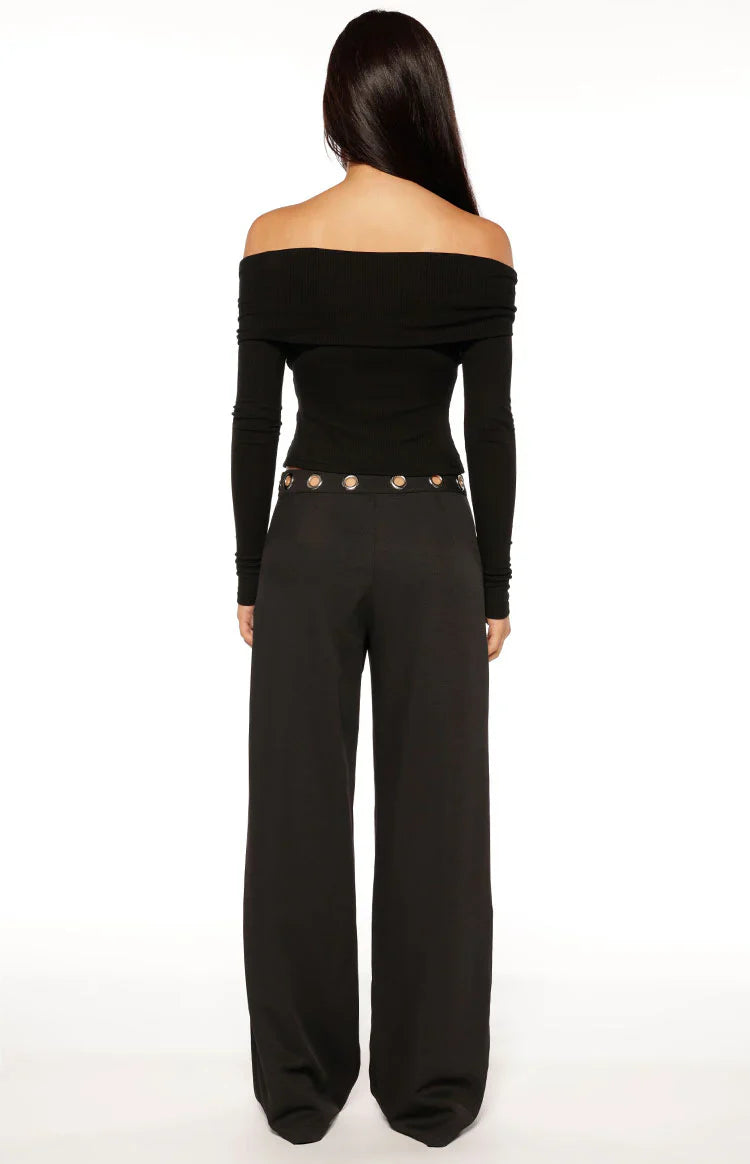 Devotion Black Eyelet Straight Leg Pants