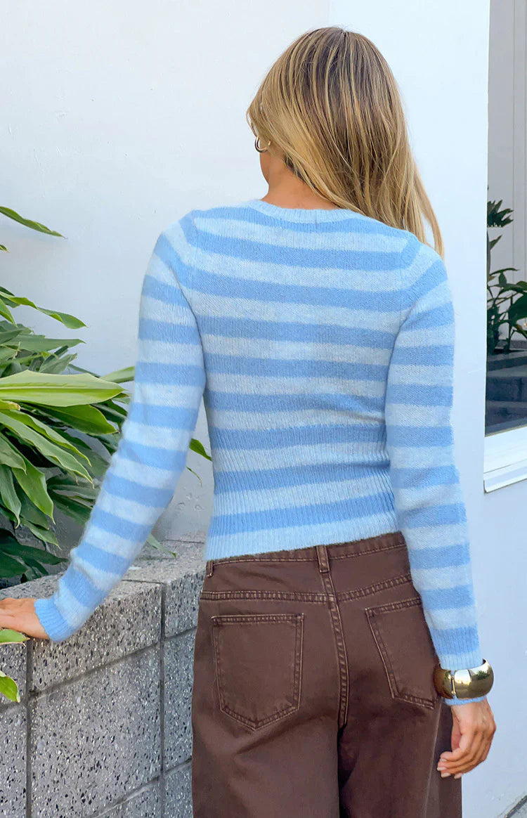 Dori Blue Zip Stripe Knit Sweater