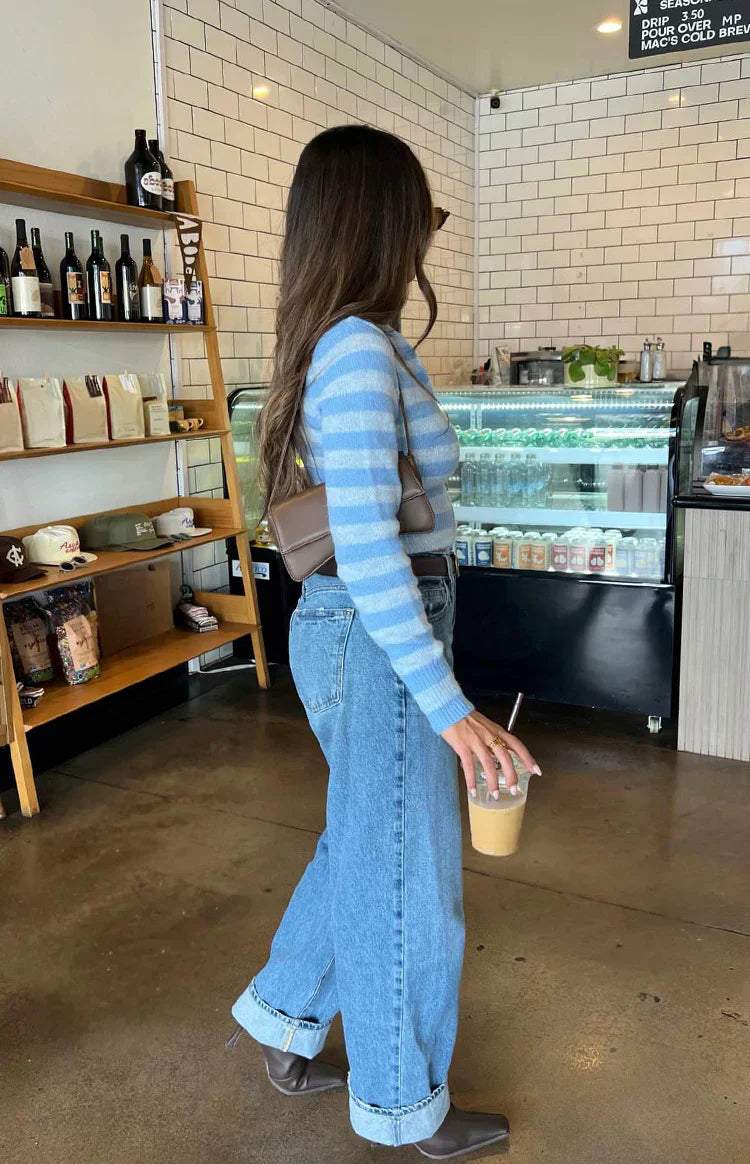 Dori Blue Zip Stripe Knit Sweater
