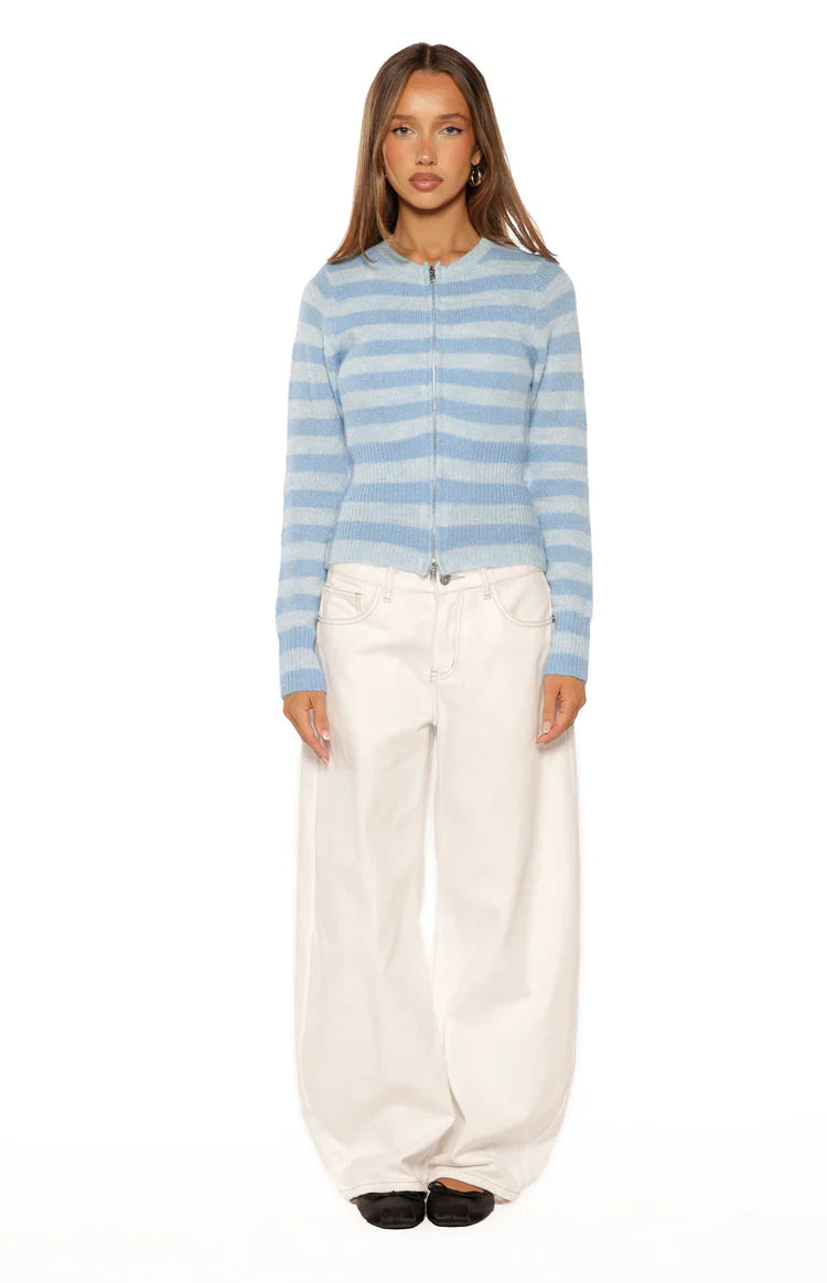Dori Blue Zip Stripe Knit Sweater