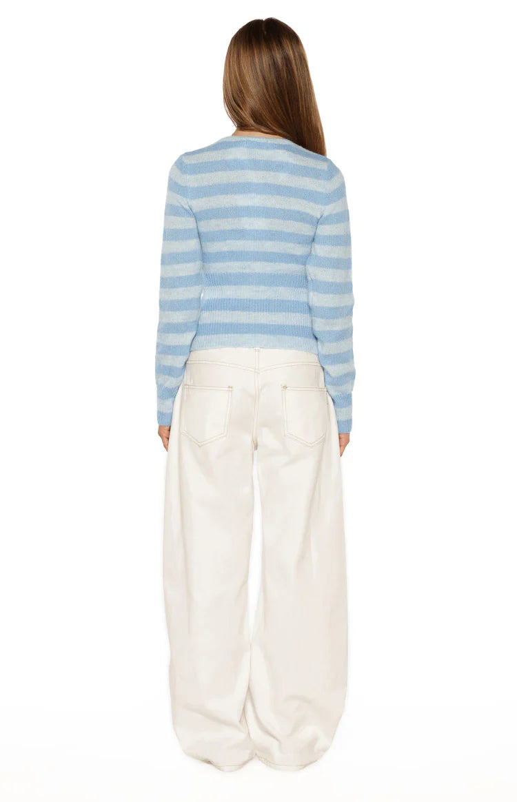Dori Blue Zip Stripe Knit Sweater