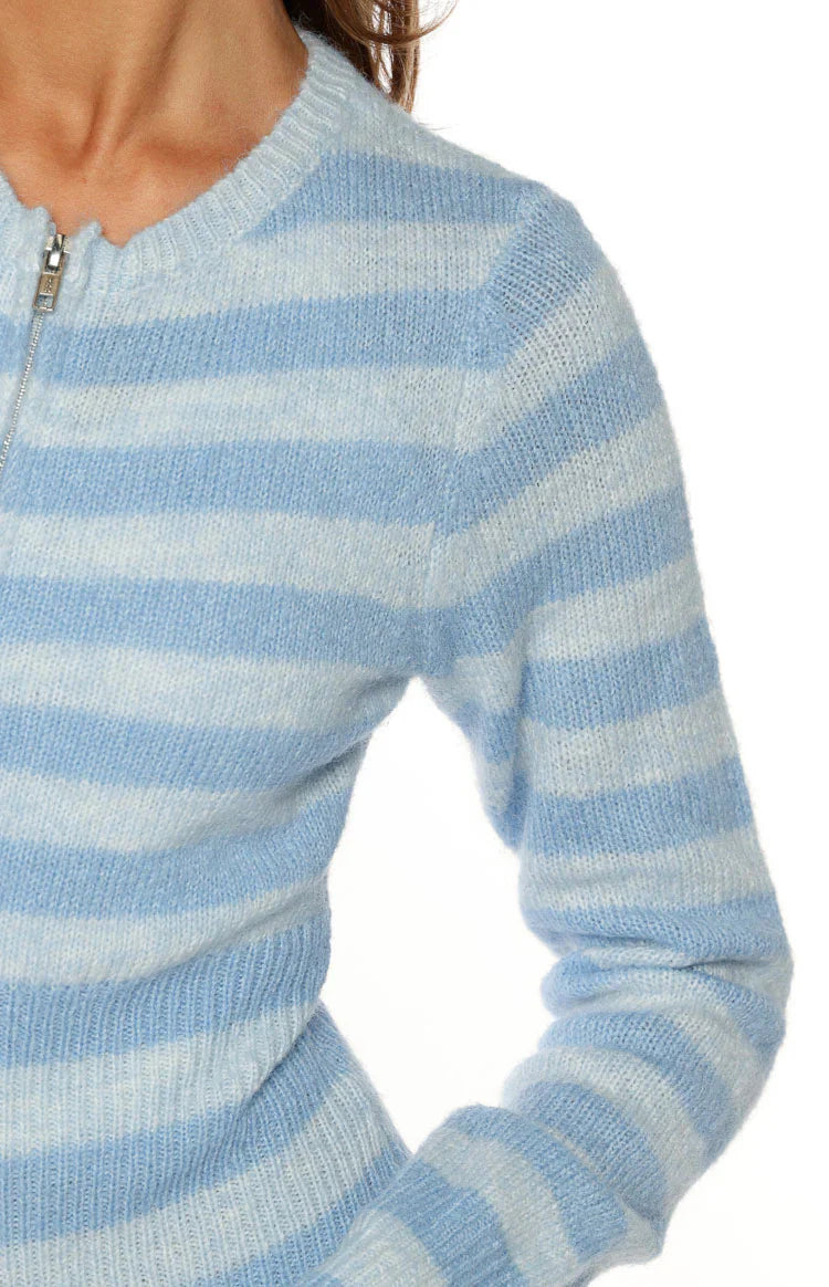 Dori Blue Zip Stripe Knit Sweater
