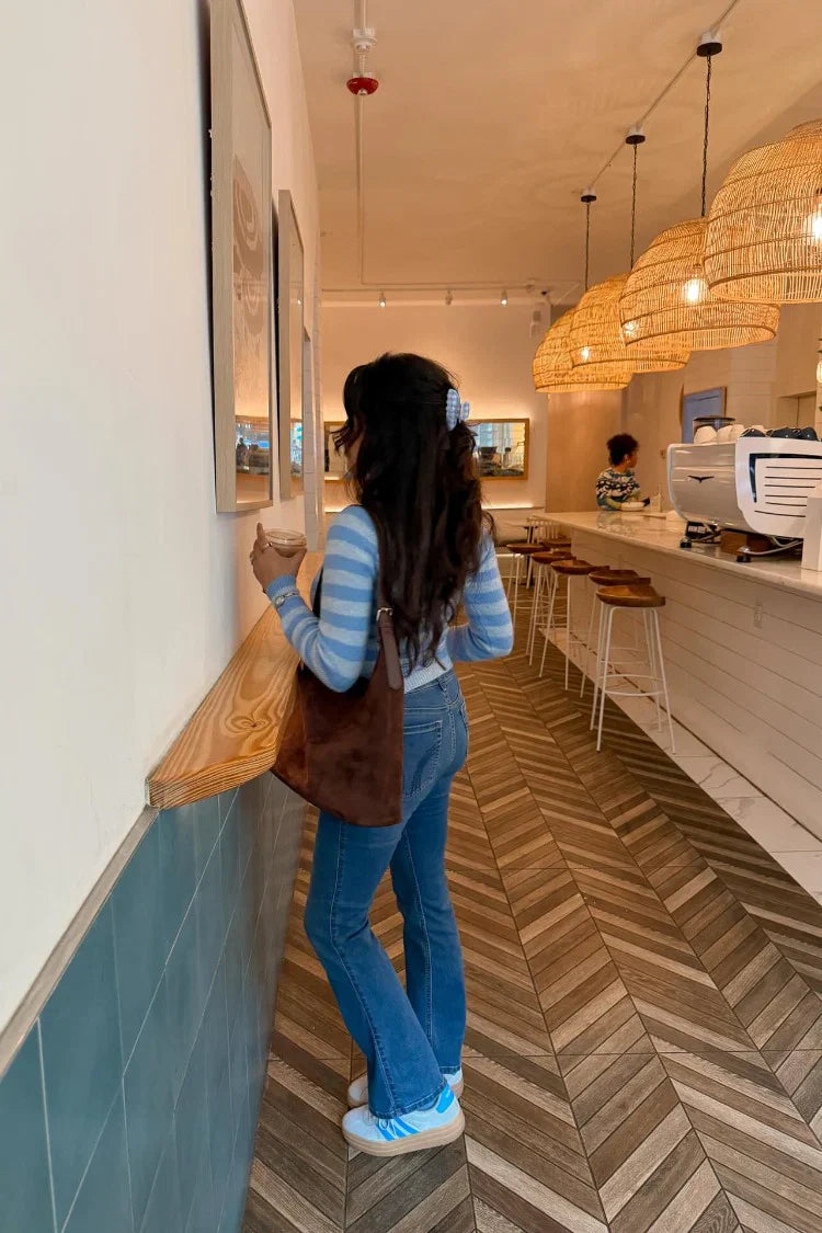 Dori Blue Zip Stripe Knit Sweater