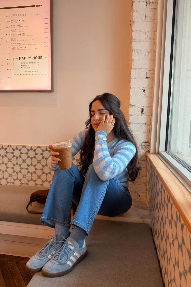 Dori Blue Zip Stripe Knit Sweater
