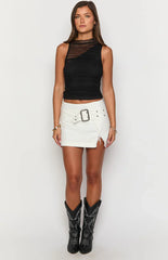 Elouise Buckle White Denim Mini Skirt