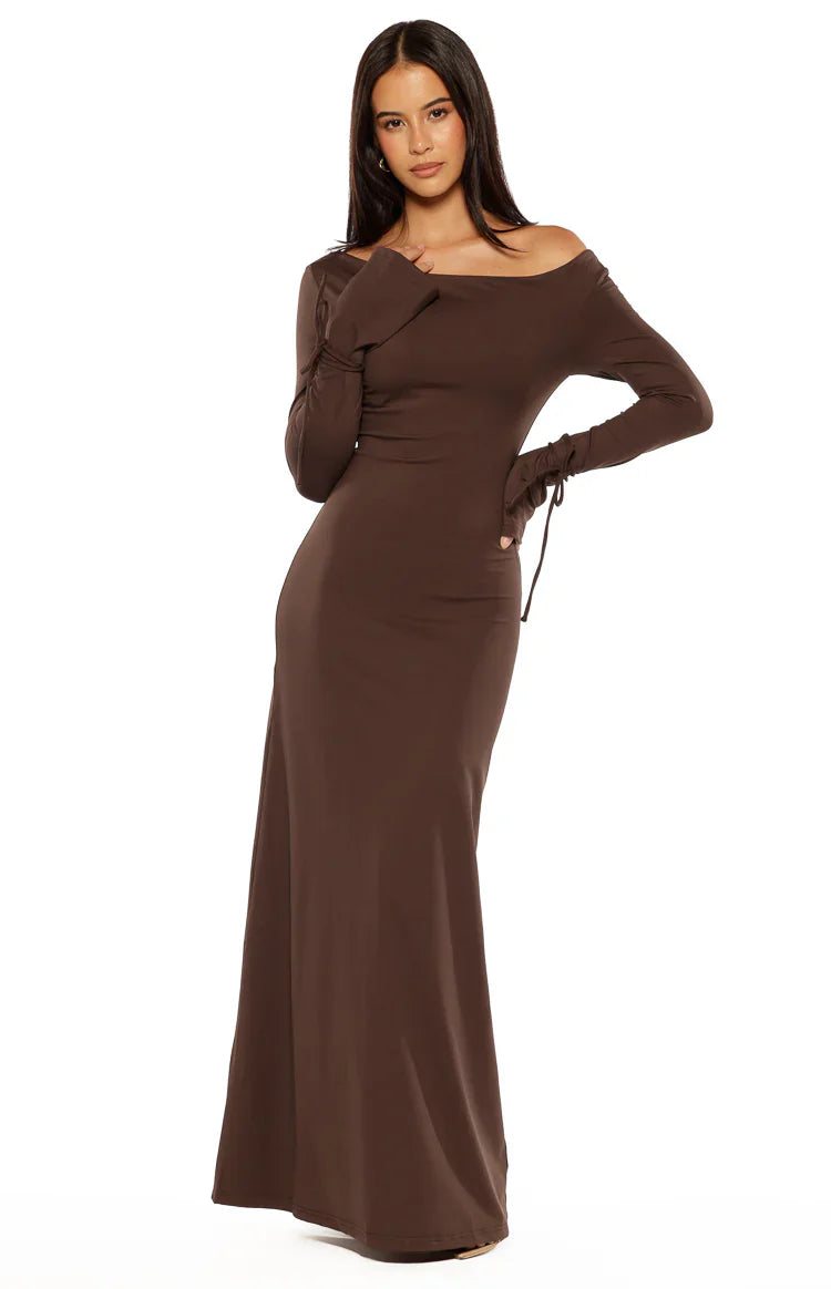 Elisha Chocolate Jersey Maxi Dress
