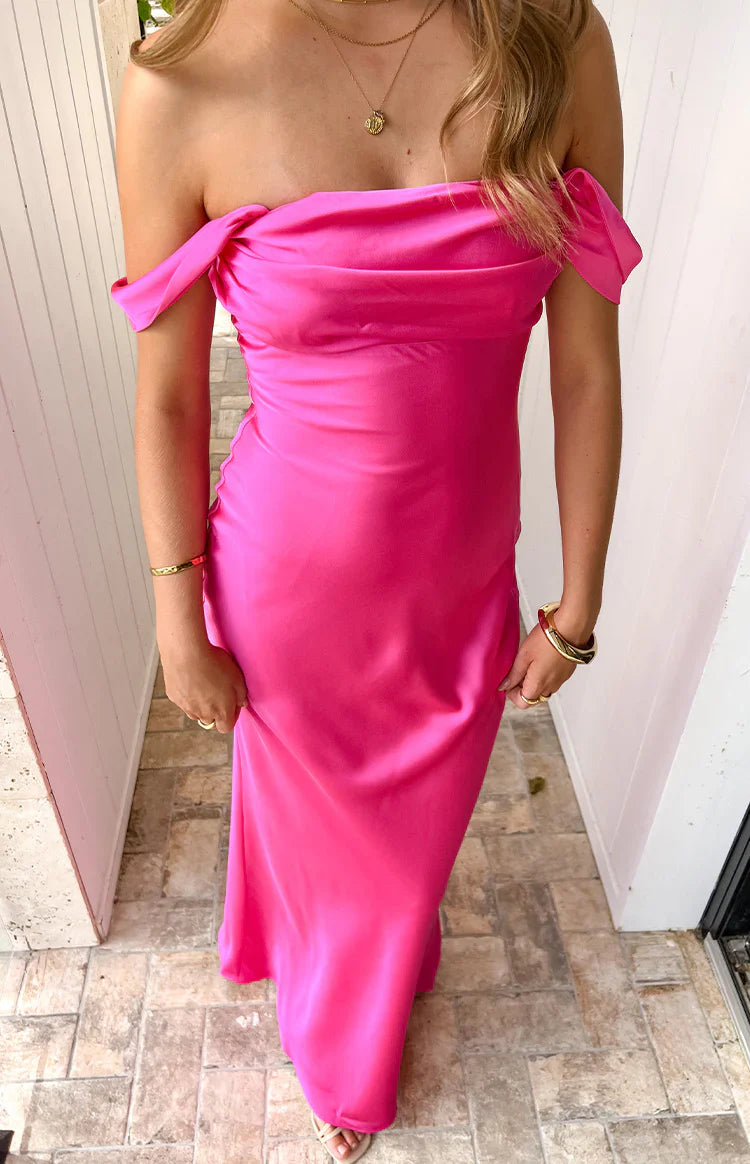 Ella Hot Pink Off Shoulder Formal Dress