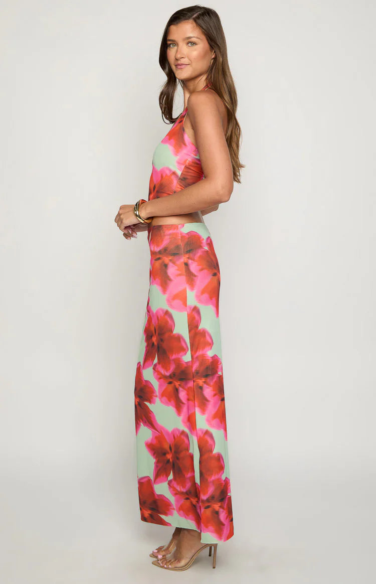 Elsa Green Floral Maxi Skirt