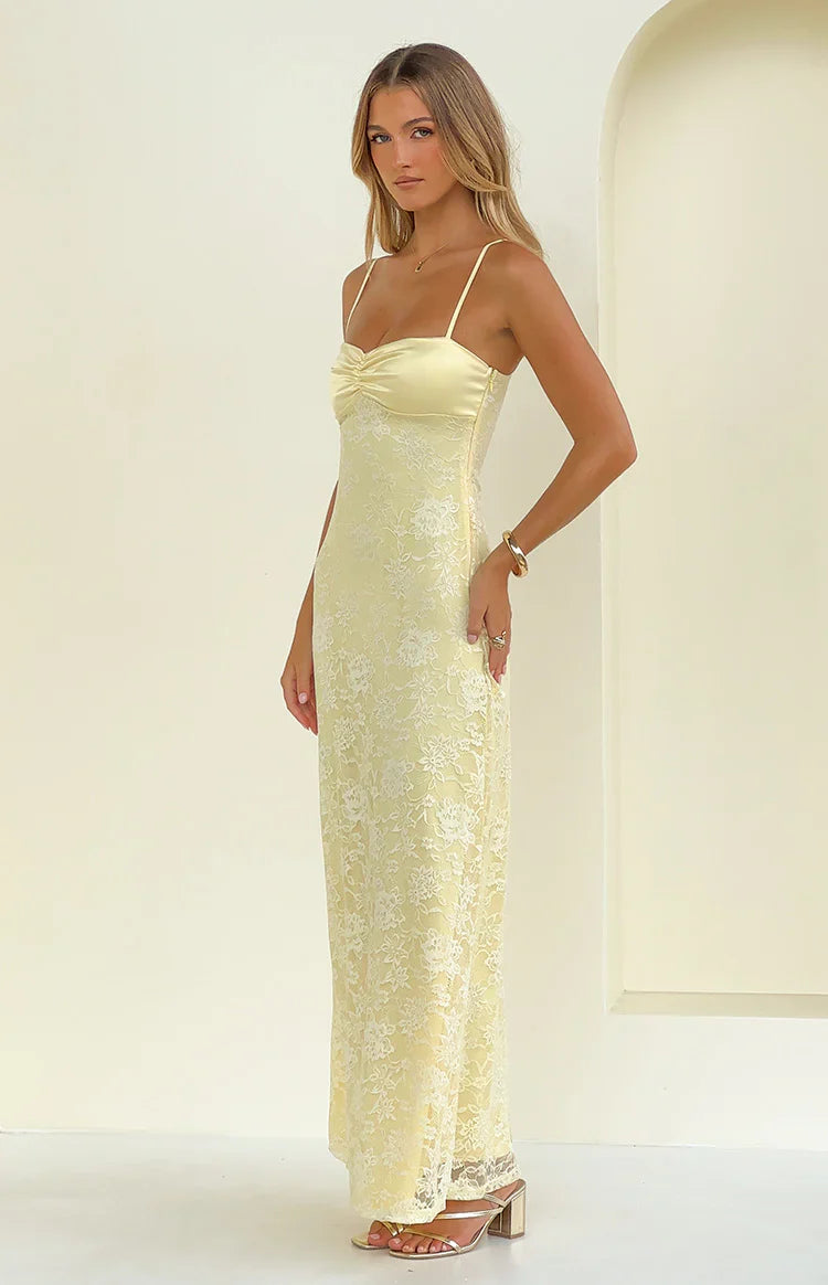 Ely Yellow Lace Maxi Formal Dress