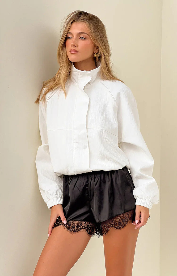Agnes Black Lace Trim Satin Shorts