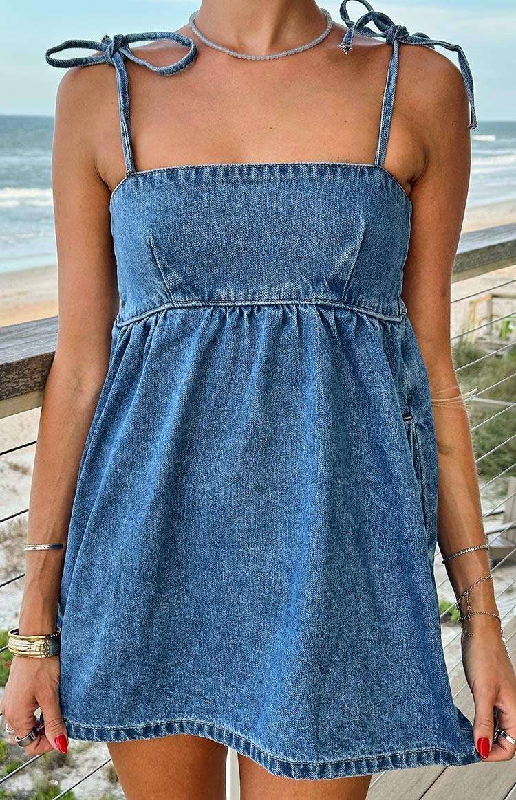 Ethel Blue Denim Tie Strap Mini Dress - PRE ORDER