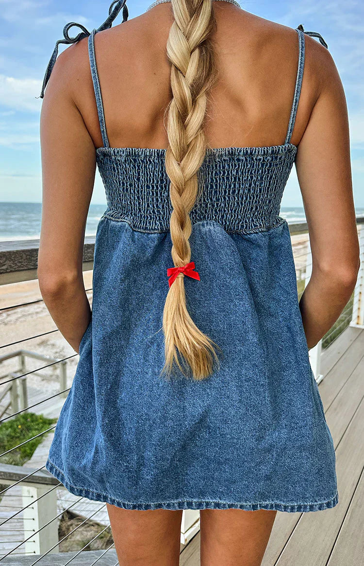 Ethel Blue Denim Tie Strap Mini Dress - PRE ORDER
