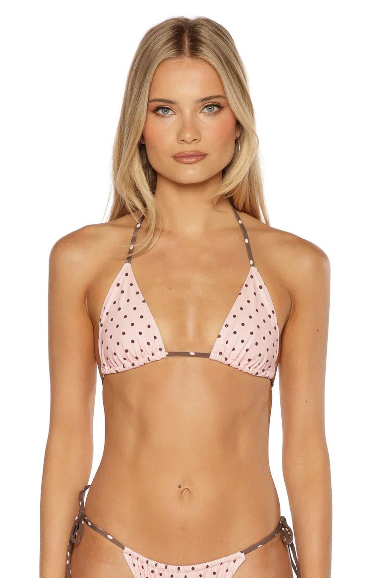 Florida Pink Polka Dot Triangle Bikini Top
