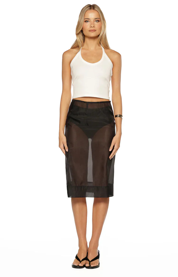 Francesca Black Organza Sheer Midi Skirt Two Piece Set