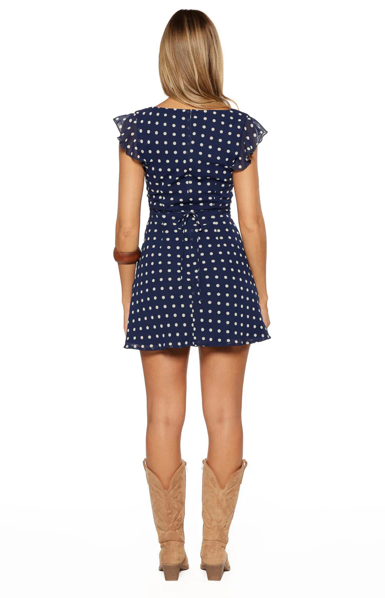 Freisha Navy Polka Dot Mini Dress