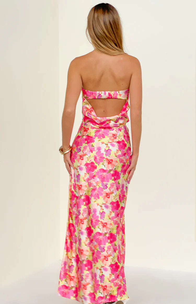 Genevieve Yellow Floral Pop Print Maxi Skirt