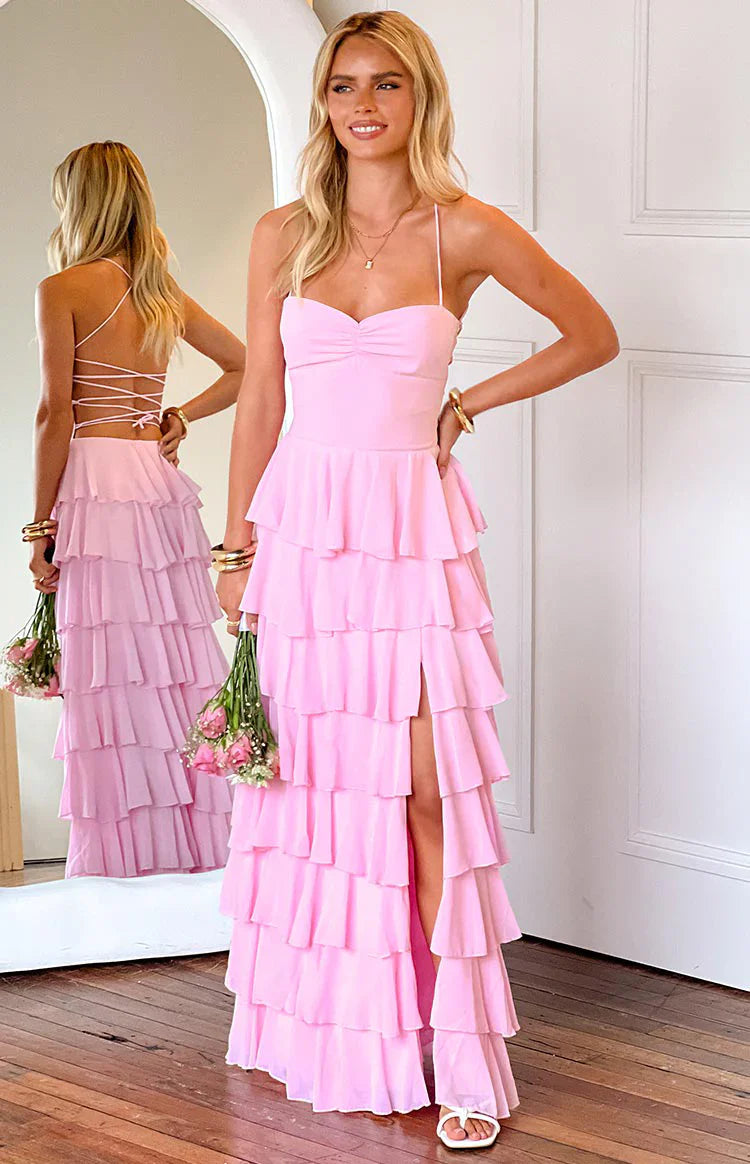 Georgie Pink Ruffle Prom Dress