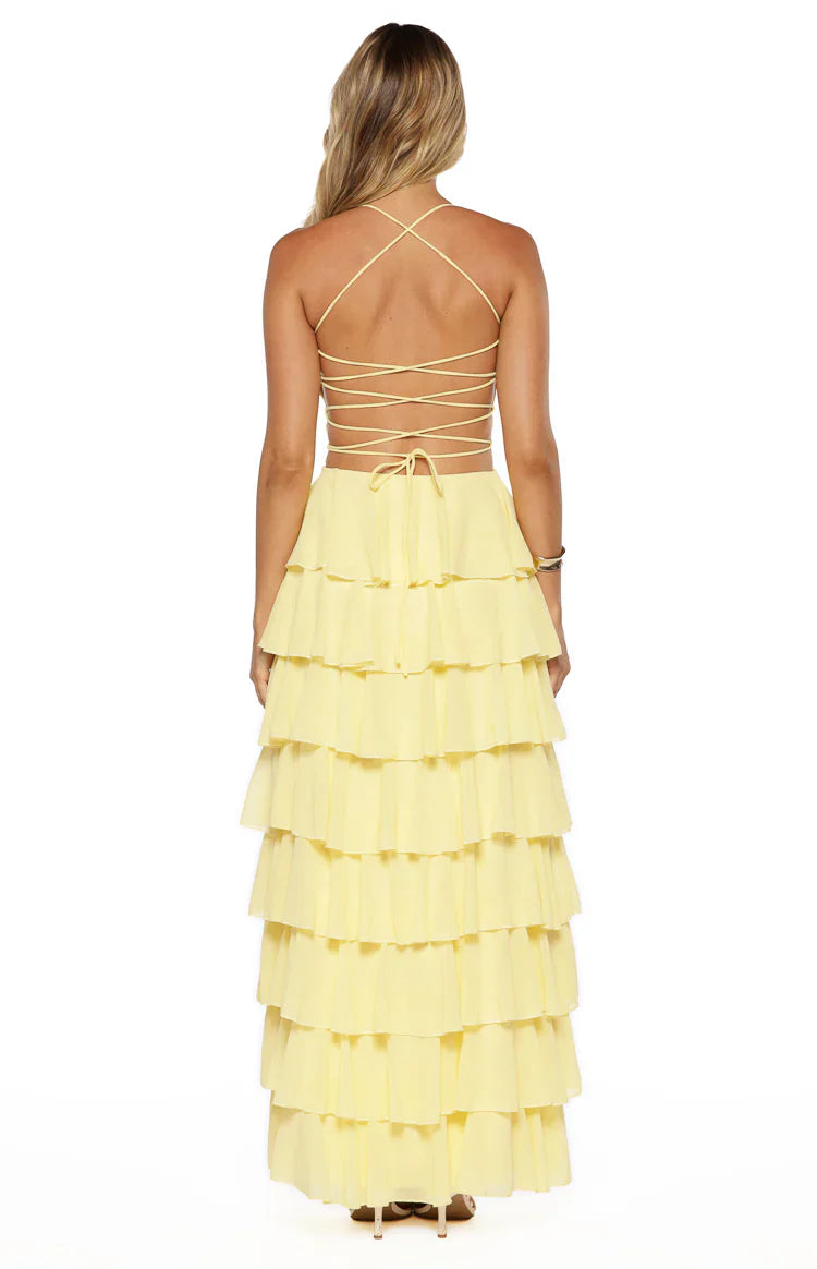 Georgie Yellow Ruffle Maxi Dress