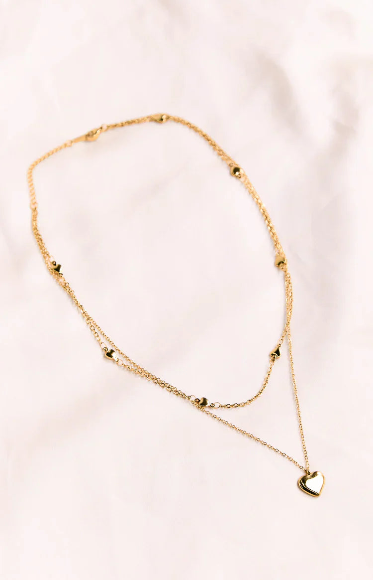 Gold Heart Double Chain Necklace