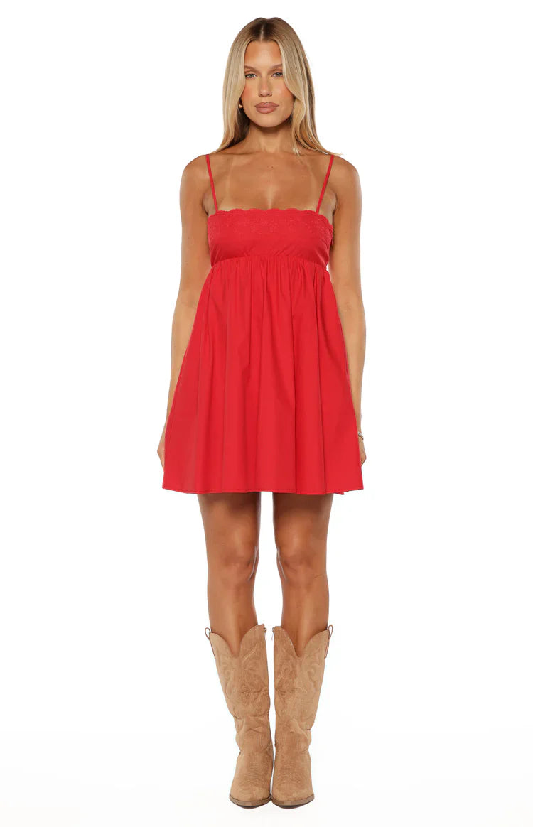 Gracelyn Red Embroidered Mini Dress