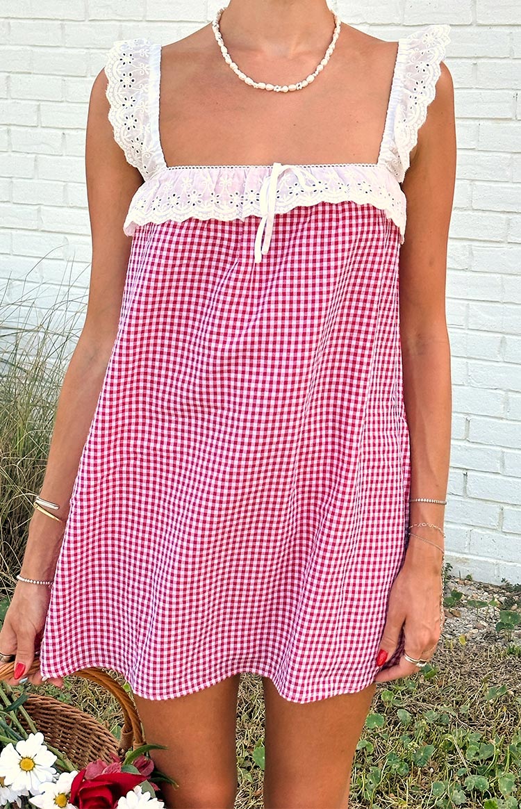 Harry Red Gingham Lace Mini Dress