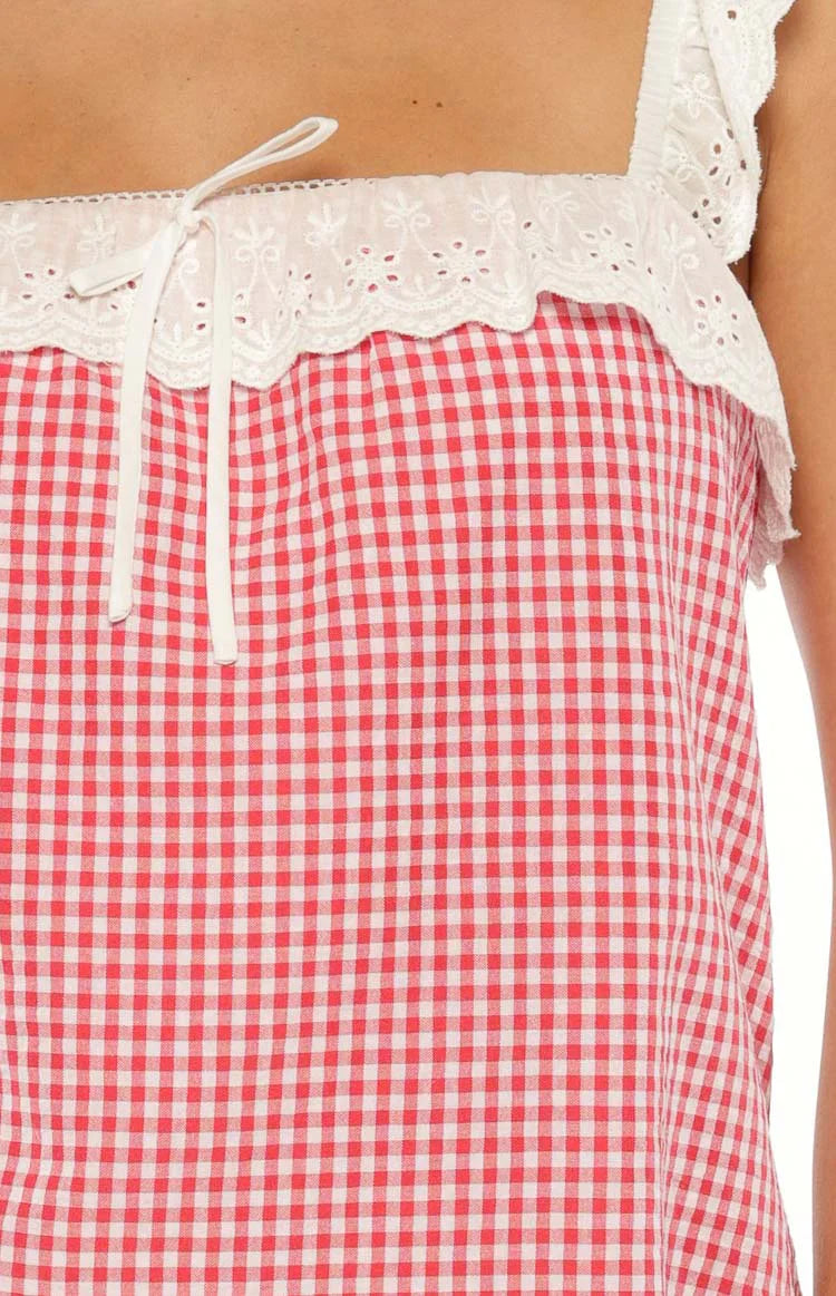 Harry Red Gingham Lace Mini Dress
