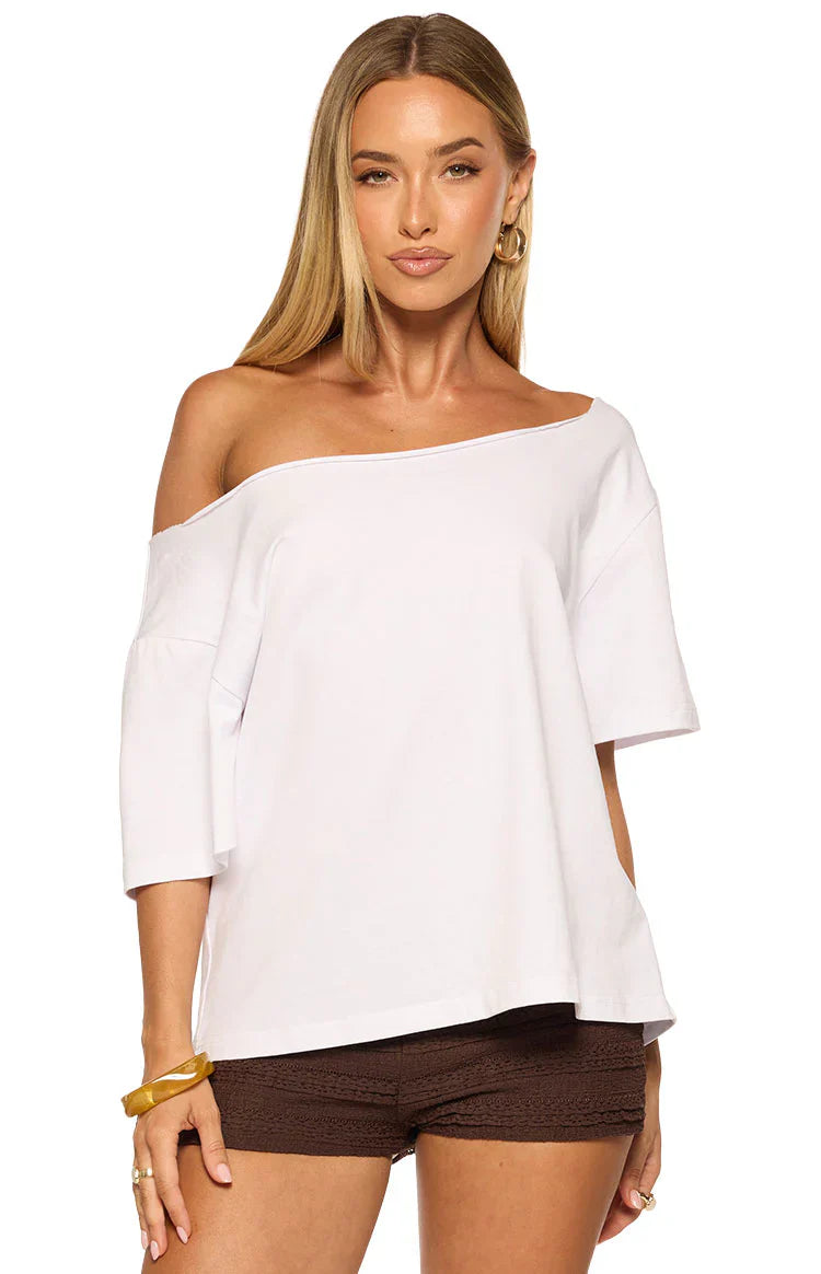 Henrie White Off Shoulder Boxy Tee