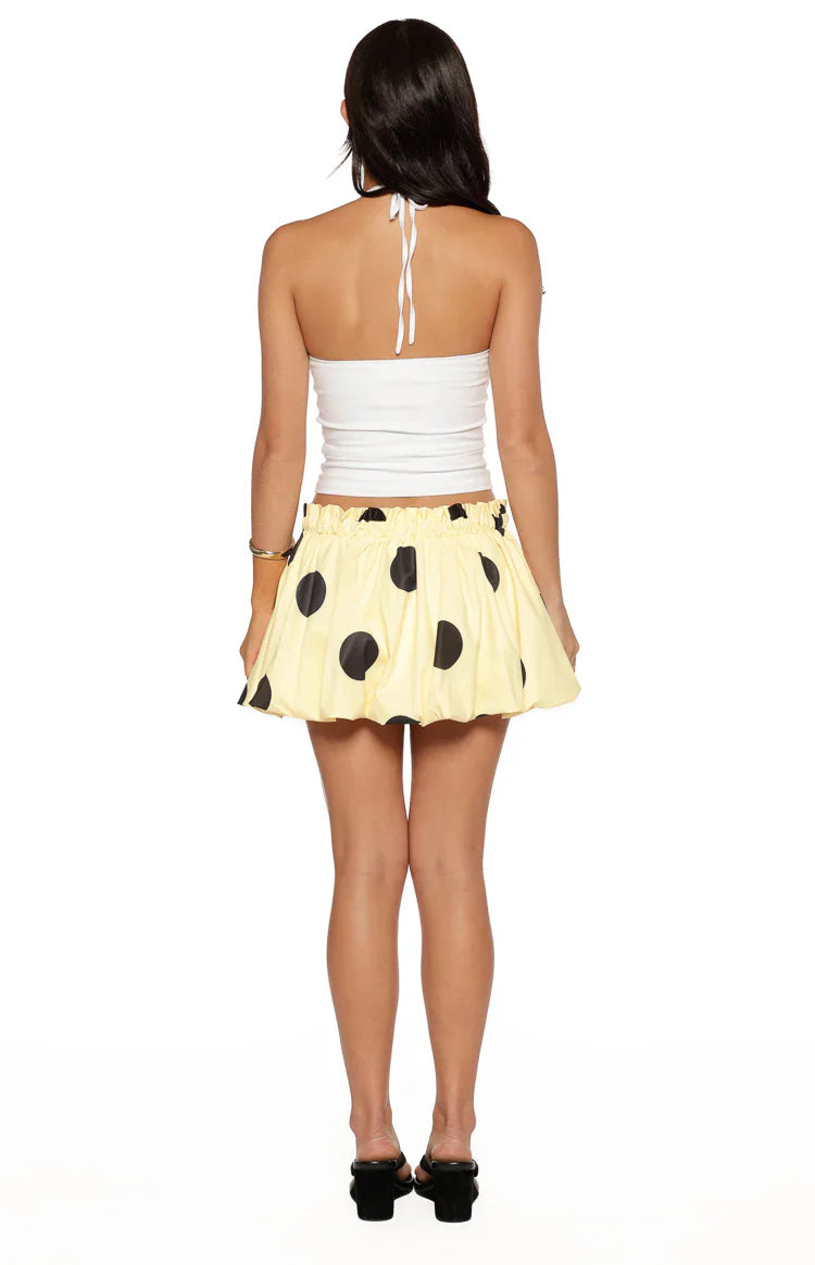 Henrietta Yellow Polka Dot Bubble Hem Mini Skirt