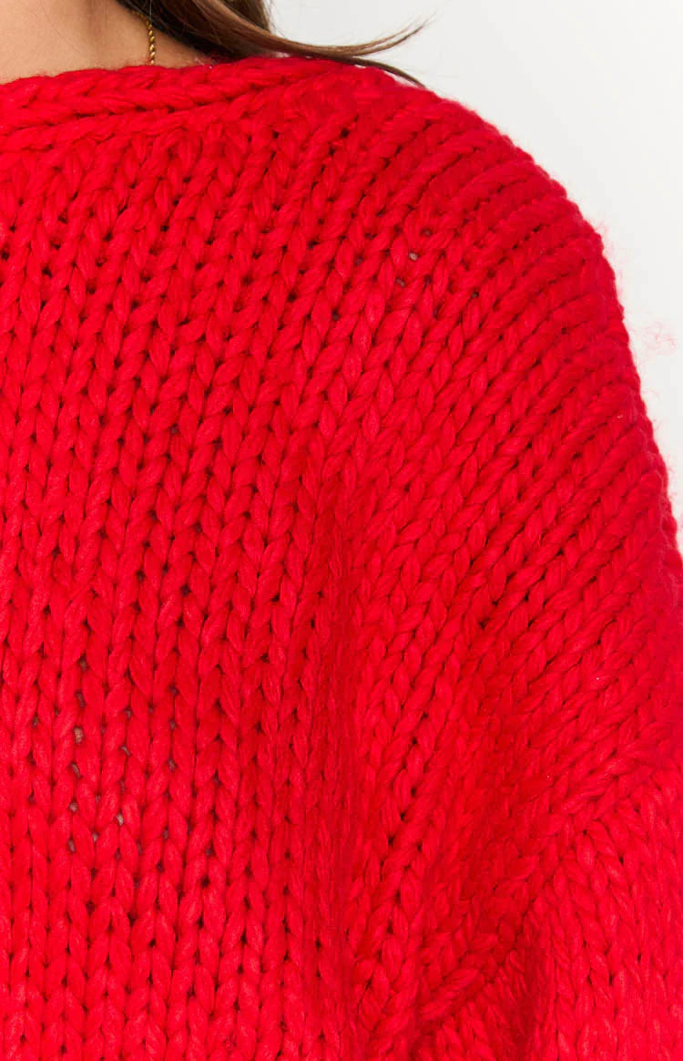 Holiday Red Tie Up Knit Cardigan
