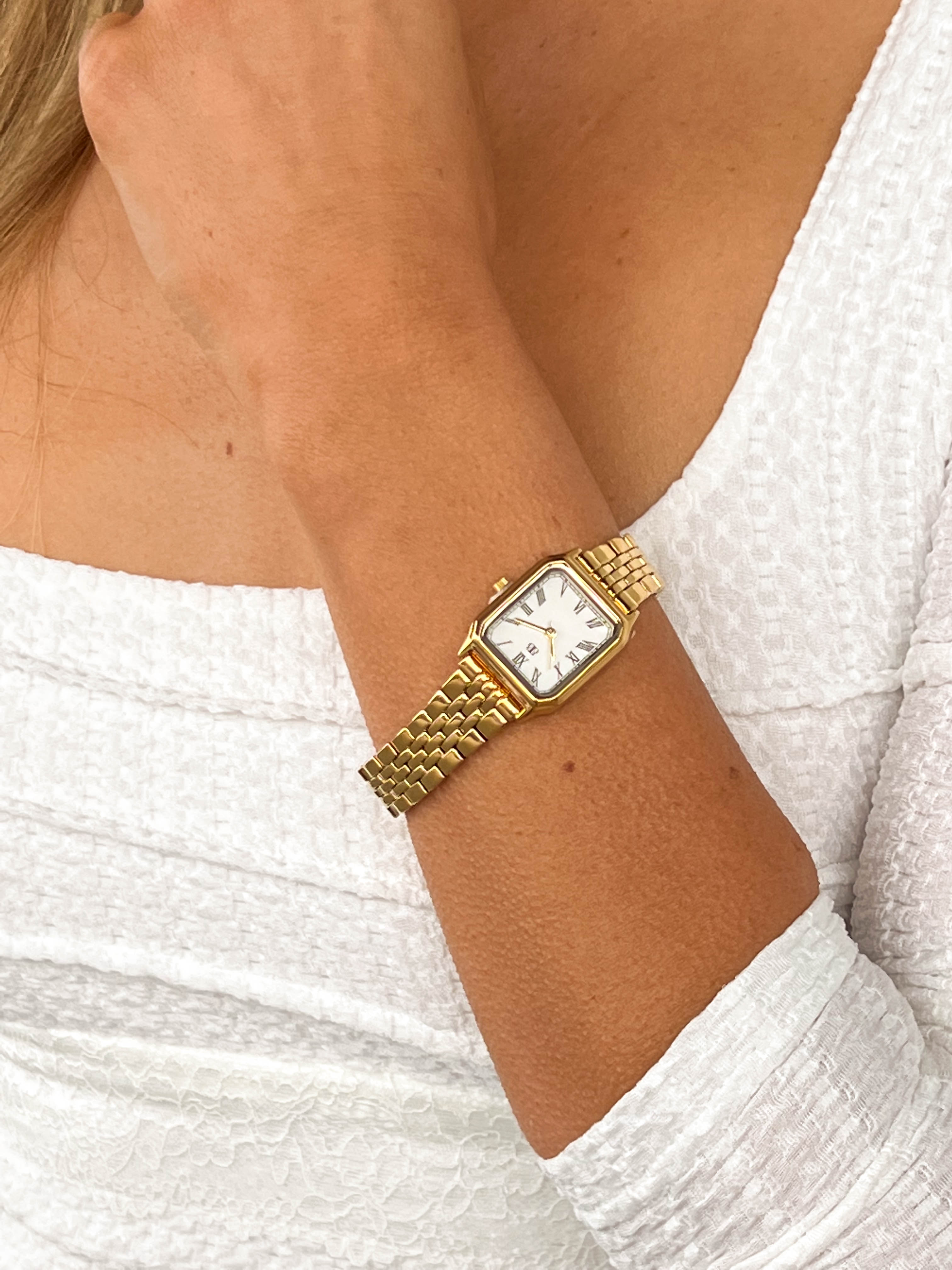 Horatia Gold Square Face Chain Watch