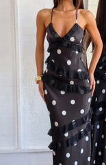 Inara Black Polka Dot Ruffle Maxi Dress