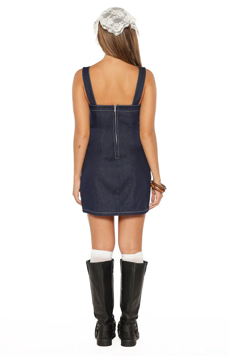 Ines Denim Buckle Detail Mini Dress