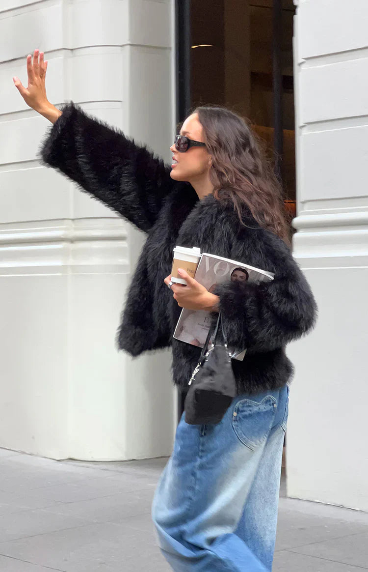 It Girl Black Faux Fur Jacket