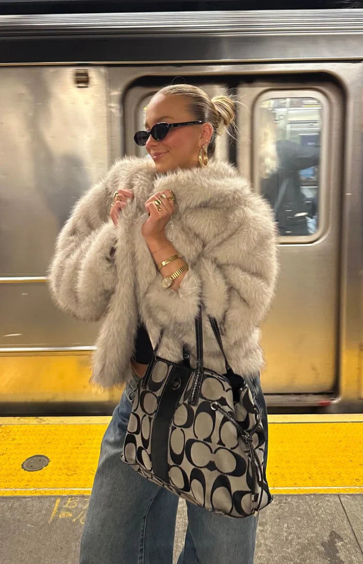 It Girl Sand Faux Fur Jacket