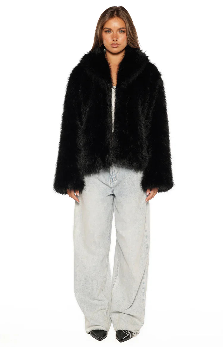 It Girl Black Faux Fur Jacket