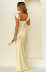 Jacky Yellow Satin Maxi Dress