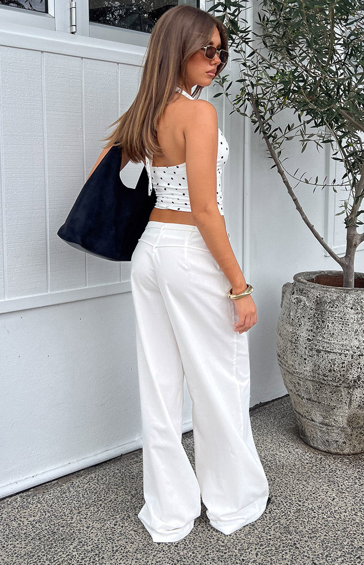 Jacq White Tie Waist Wide Leg Pants