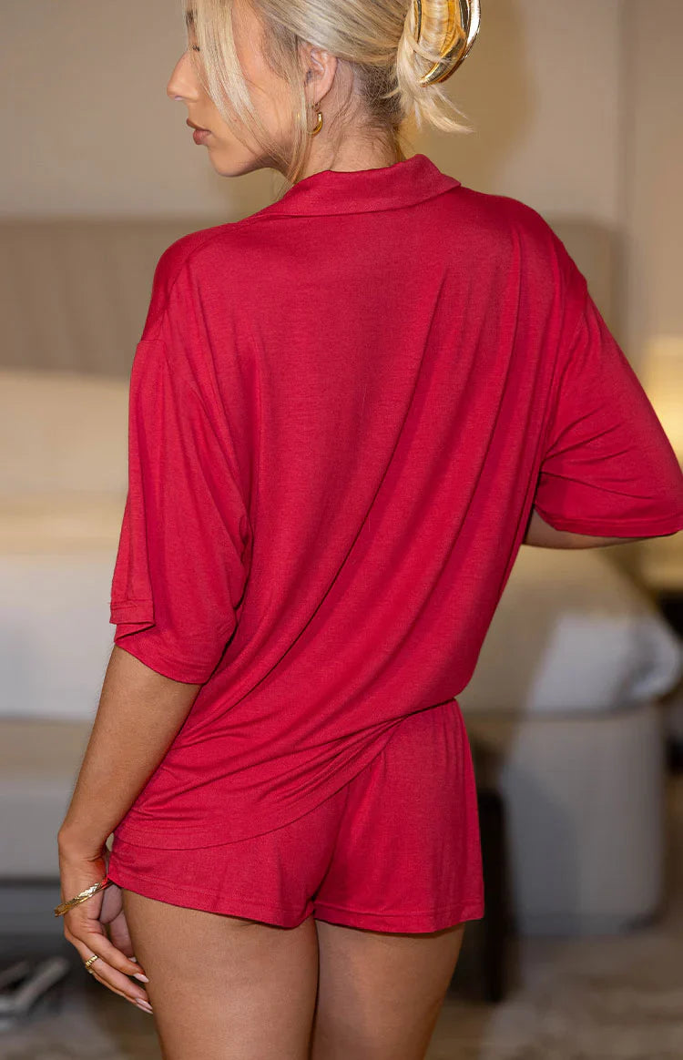 Jamey Burgundy Mini Pajama Shorts