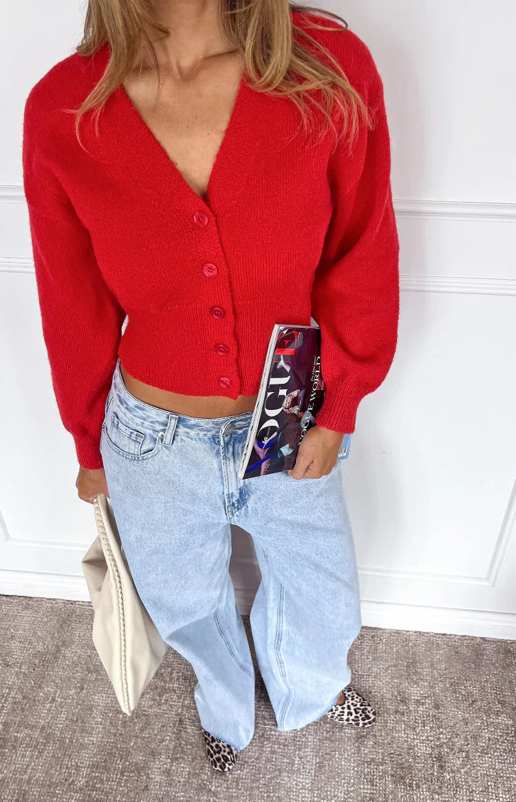Janda Red Knit Oversized Cardigan