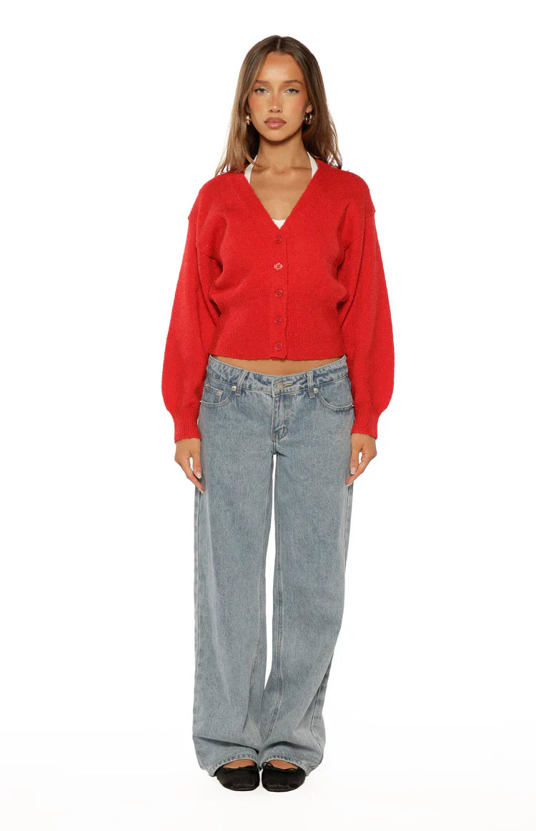 Janda Red Knit Oversized Cardigan